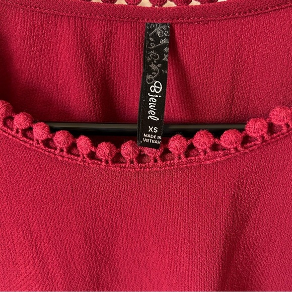 B Jewel Burgundy Crop Office Attire Blouse with 3/4 Sleeves - Picture 3 of 6